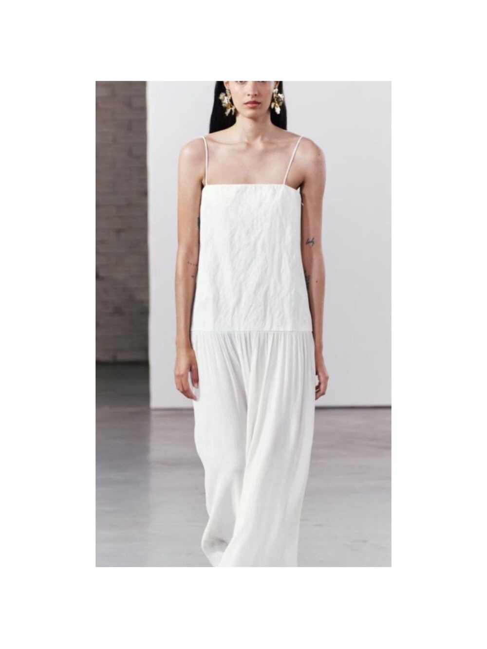 Zara White Maxi Slip Dress with Spaghetti Straps